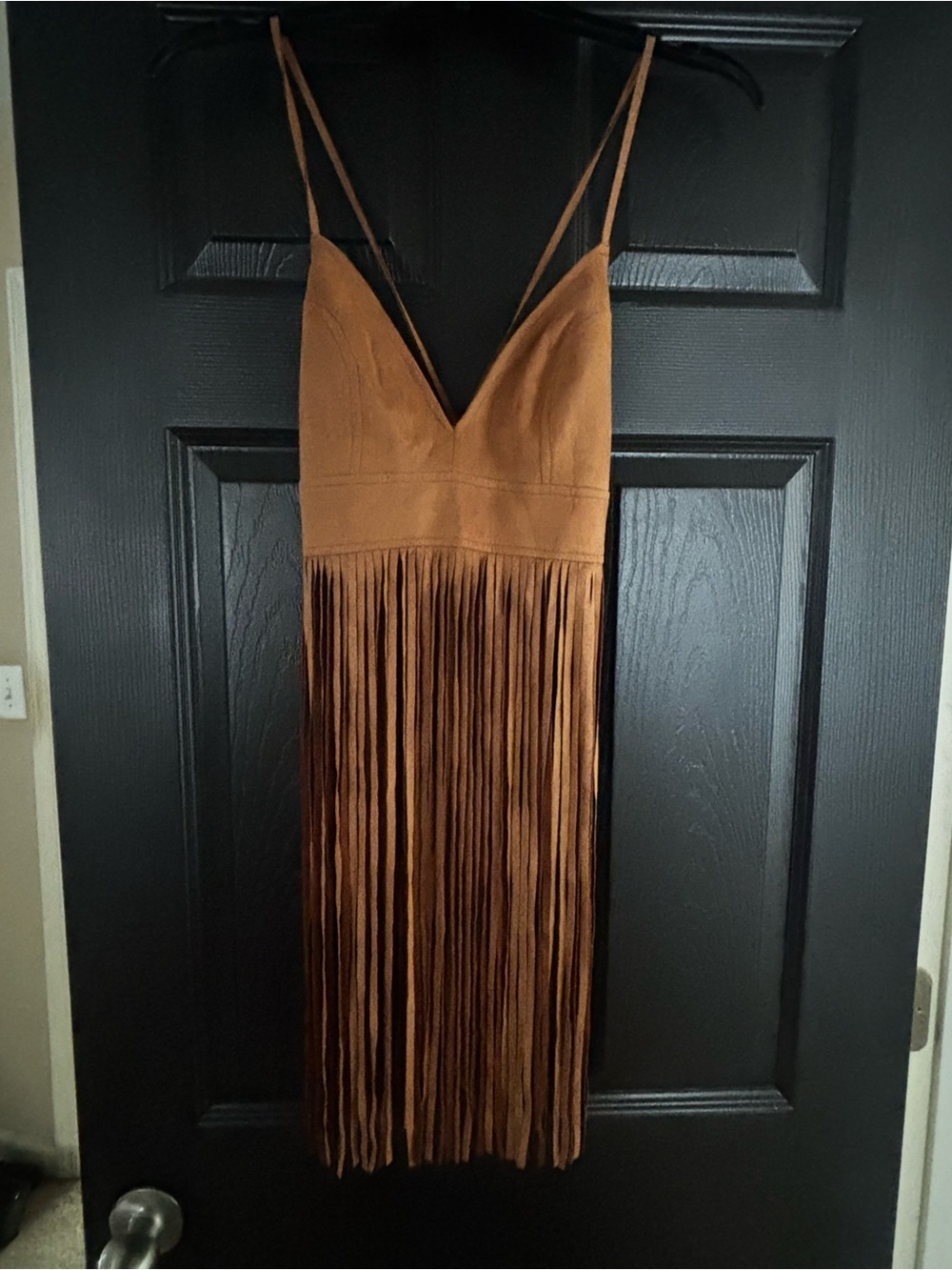 Fringe Suede Crop Cami Top in Brown - Picture 2 of 3